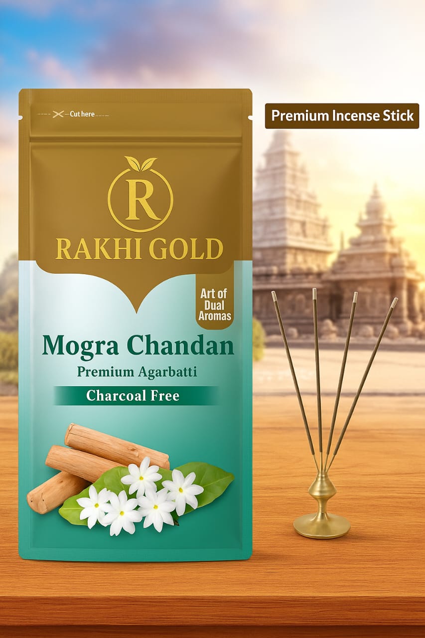 Rakhi Gold Floral Sandalwood Dual Fragrance Agarbatti Zipper Mogra Chandan (150 g, Set of 1)